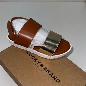 🔥Lucky Brand Brown and Gold Sandals Sleek Design kids girls Sz 11 New